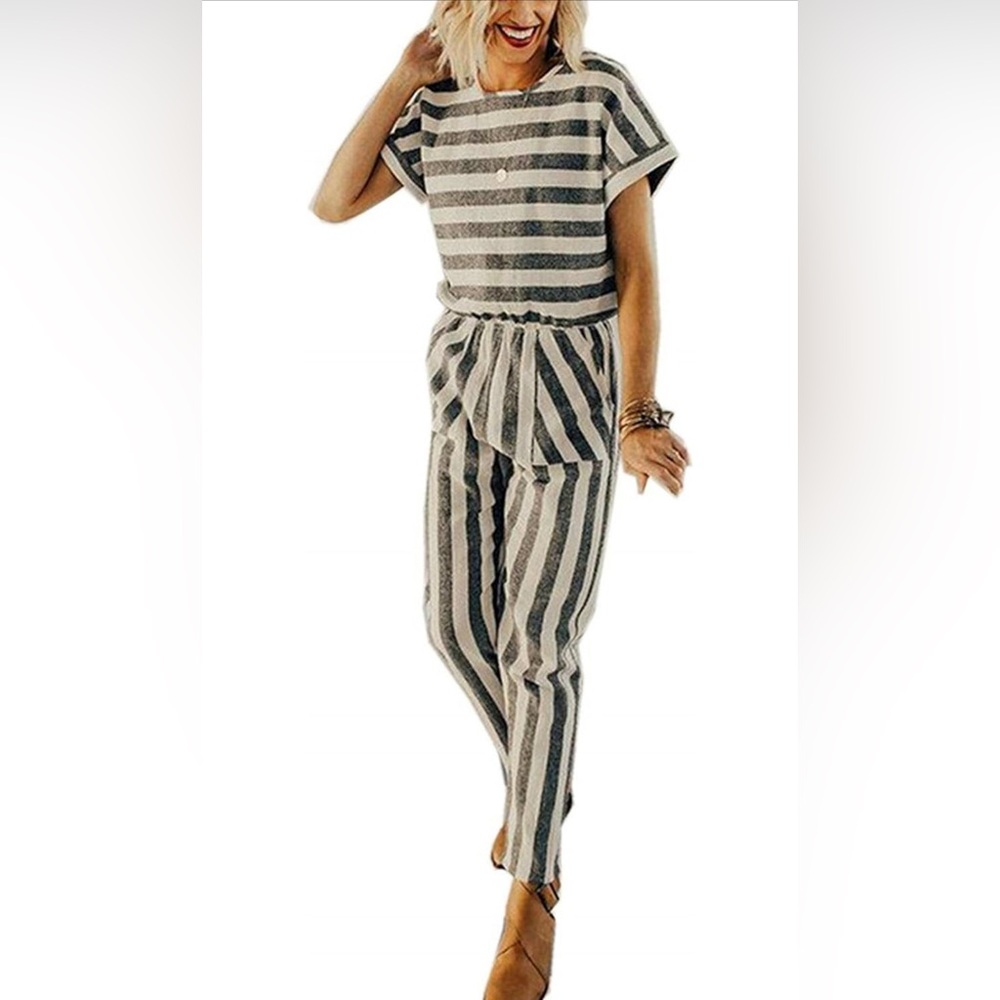 Women's Striped Jumpsuit Romper with Pockets